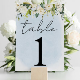 Blue Watercolor White Rose Wedding Tischnummer