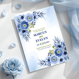 Blue Watercolor Wildblume Wedding Invitation Card Einladung