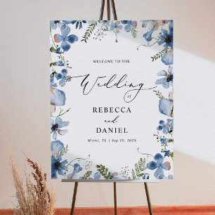 Blue Watercolor Wildblumen Boho Wedding Poster