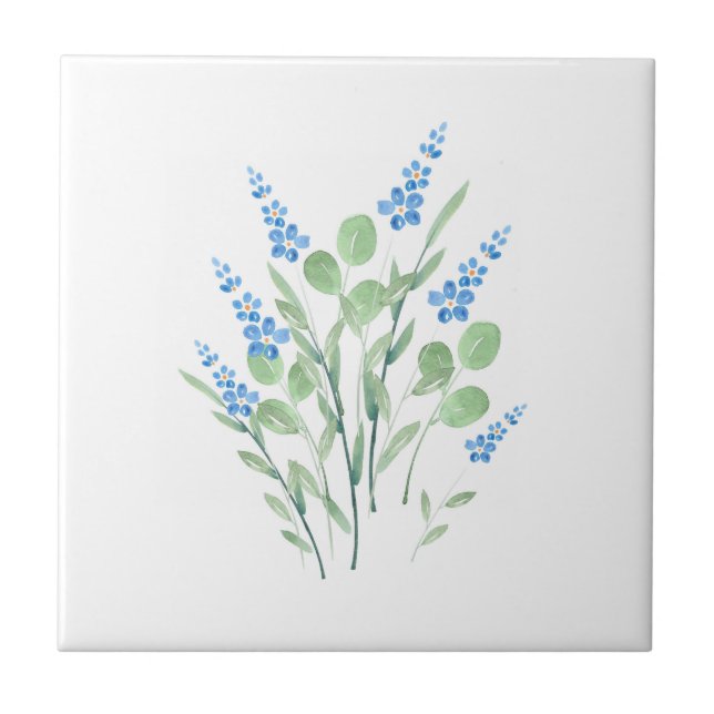 Blue Watercolor Wildblumen Bouquet Fliese (Vorderseite)