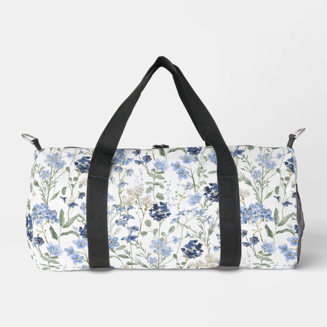 Blue Watercolor Wildflower Duffle Bag (Vorderseite)