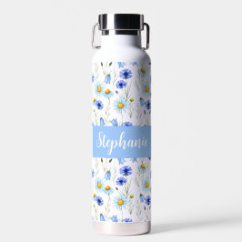 Blue Watercolor Wildflower Monogram Name Trinkflasche