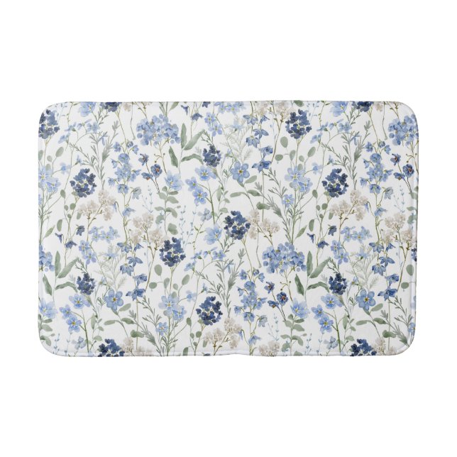 Blue Watercolor Wildflower Pattern Badematte (Vorderseite)
