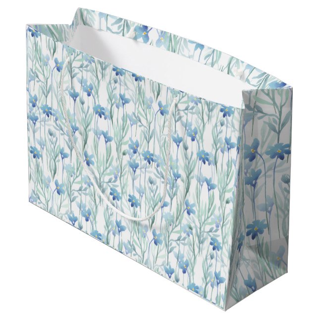 Blue watercolor wildflowers große geschenktüte (Rückseite Schrägansicht)