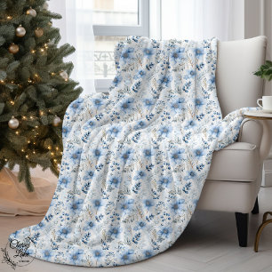 Blue Watercolor Winter Florals Sherpadecke