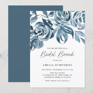 Blue Watercolor Winter Rose Bridal Brunch Einladung