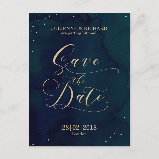 Blue Watercolor Winter Save the Date Postkarte (Vorderseite)
