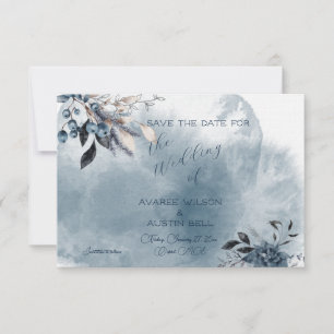 Blue Watercolor Winterberries Save The Date