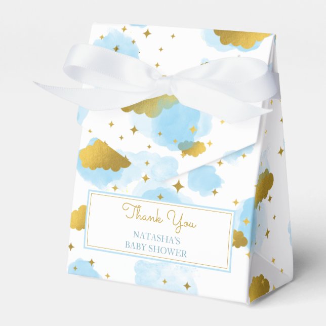 Blue Watercolor Wolken Gold Stars Sky Baby Dusche Geschenkschachtel (Vorderseite)