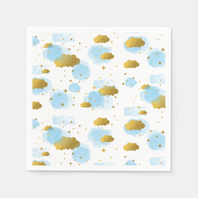 Blue Watercolor Wolken Gold Stars Sky Serviette (Vorderseite)
