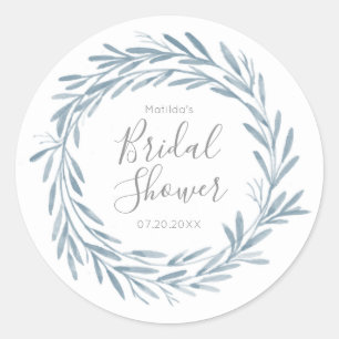Blue Watercolor Wreath Script-Brautparty Runder Aufkleber