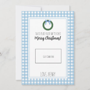 Blue Watercolor Wreath Teacher Weihnachtsgeschenkk Dankeskarte
