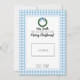 Blue Watercolor Wreath Teacher Weihnachtsgeschenkk Dankeskarte