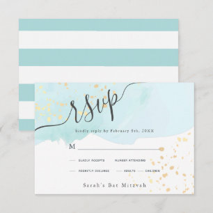 Blue Watercolor x Gold Spritzer Bat Mitzvah UAWG RSVP Karte