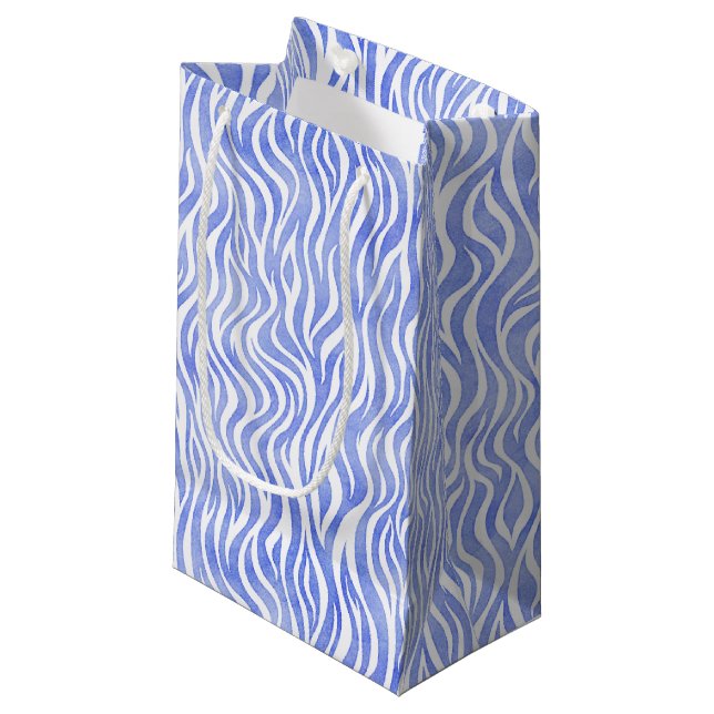 Blue Watercolor Zebra Print Kleine Geschenktüte (Vorderseite Schrägansicht)
