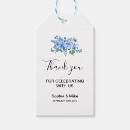 Blue Watercolour Floral and Butterflies Wedding Geschenkanhänger