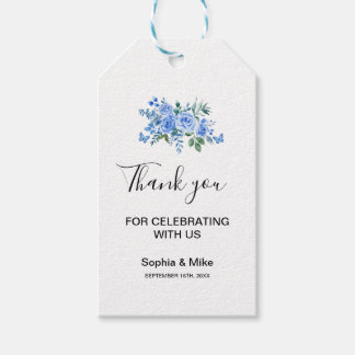 Blue Watercolour Floral and Butterflies Wedding Geschenkanhänger