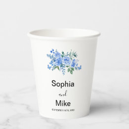 Blue Watercolour Floral and Butterflies Wedding Pappbecher