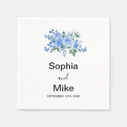 Blue Watercolour Floral and Butterflies Wedding Serviette