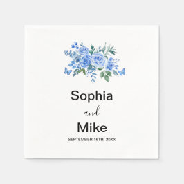 Blue Watercolour Floral and Butterflies Wedding Serviette