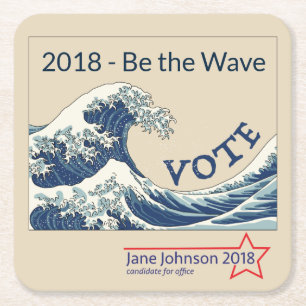 Blue Wave 2024 - individualisierbarer Kampagnen-Un Rechteckiger Pappuntersetzer