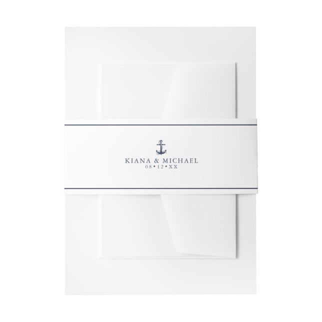 Blue Wave Anchor Wedding Navy/Wht ID836 Einladungsbanderole (Vorderseite Beispiel)