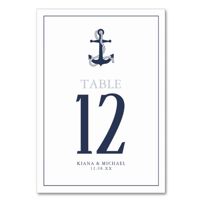 Blue Wave Anchor Wedding Navy/Wht ID836 Tischnummer (Rückseite)