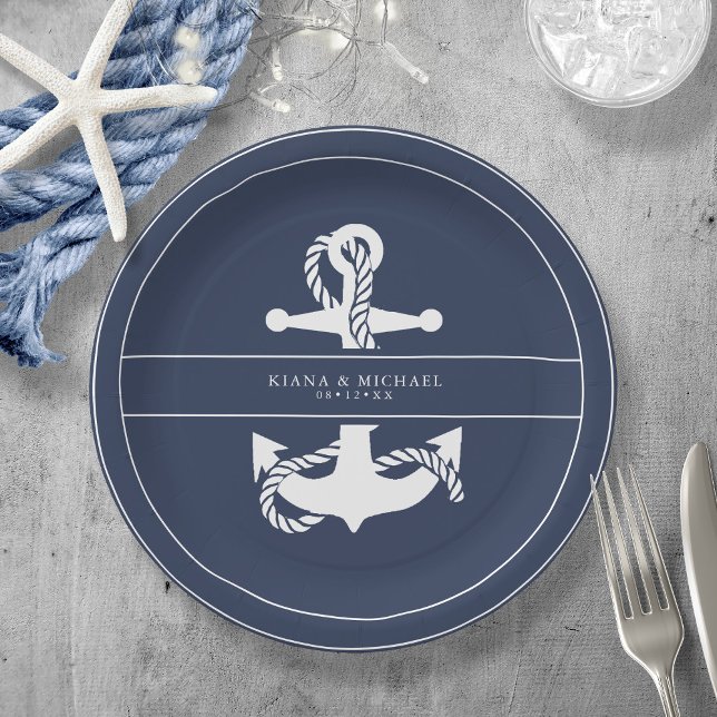 Blue Wave Anchor Wedding V2 Wht/Navy ID836 Pappteller (Von Creator hochgeladen)