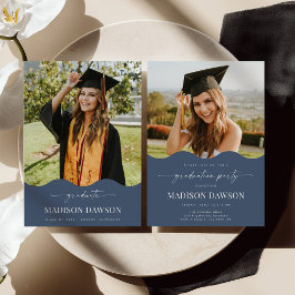 Blue Wave Graduation Party Invite Announcement Einladung