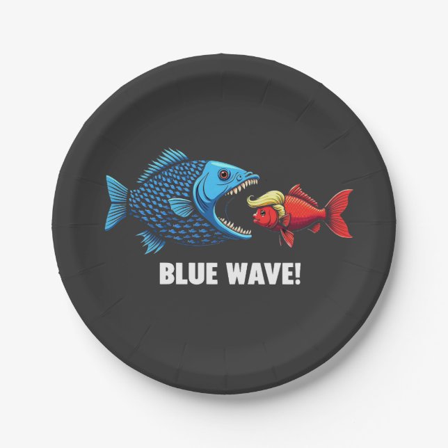 Blue Wave Kamala Harris Walz Fischwahl Pappteller (Vorderseite)