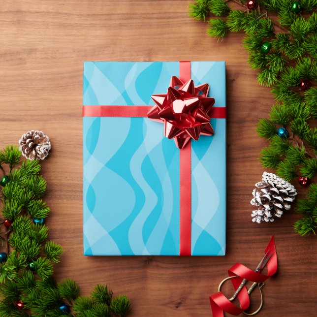 Blue Wave MCM Mitte Jahrhundert Abstrakt Moderne Geschenkpapier (Feiertagsgeschenk)