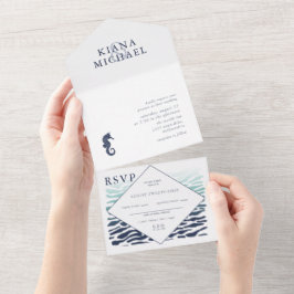 Blue Wave Seepferd Wedding ID836 All In One Einladung