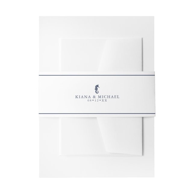 Blue Wave Seepferd Wedding Navy/Wht ID836 Einladungsbanderole (Vorderseite Beispiel)
