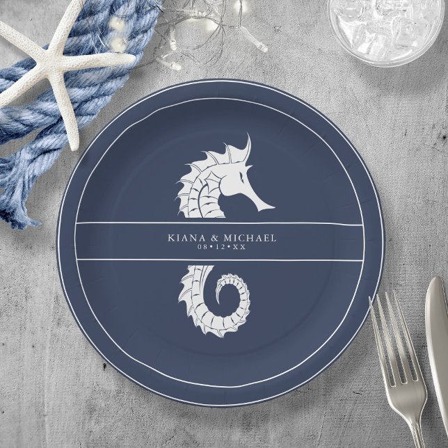 Blue Wave Seepferd Wedding Wht/Navy ID836 Pappteller (Von Creator hochgeladen)
