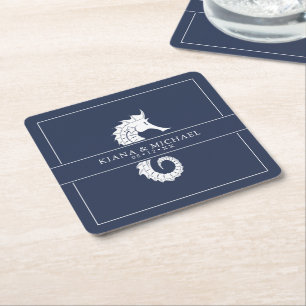 Blue Wave Seepferd Wedding Wht/Navy ID836 Rechteckiger Pappuntersetzer