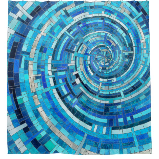 Blue Wave Spiral Mosaik Duschvorhang (Vorderseite)