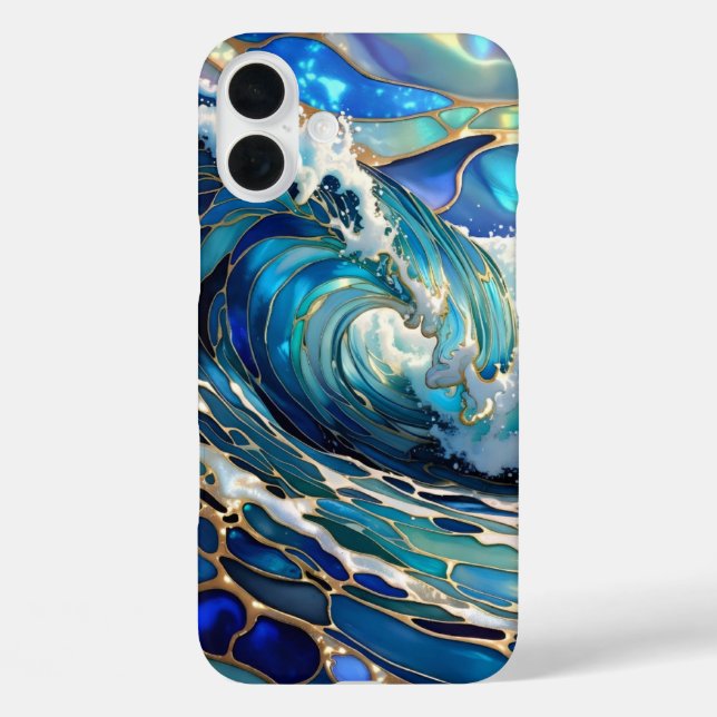 Blue Wave Stained Glass iPhone Case Ocean Design (Rückseite)