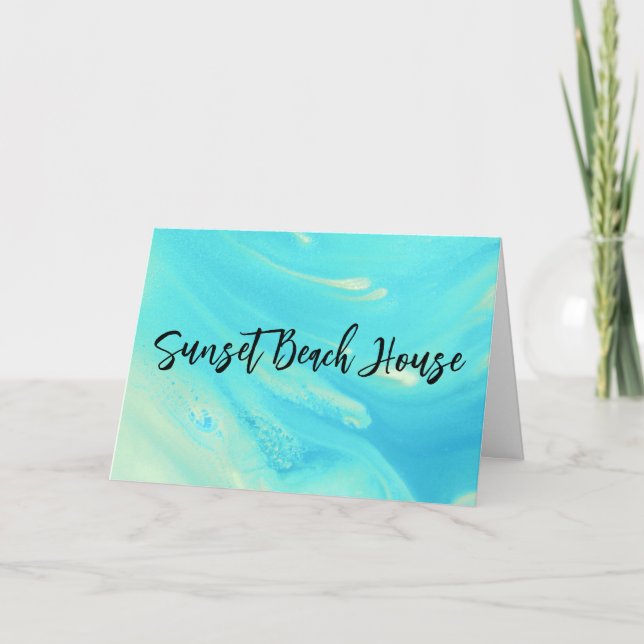 Blue Wave Sunset Beach HouseFolded Danked Card Dankeskarte (Vorderseite)