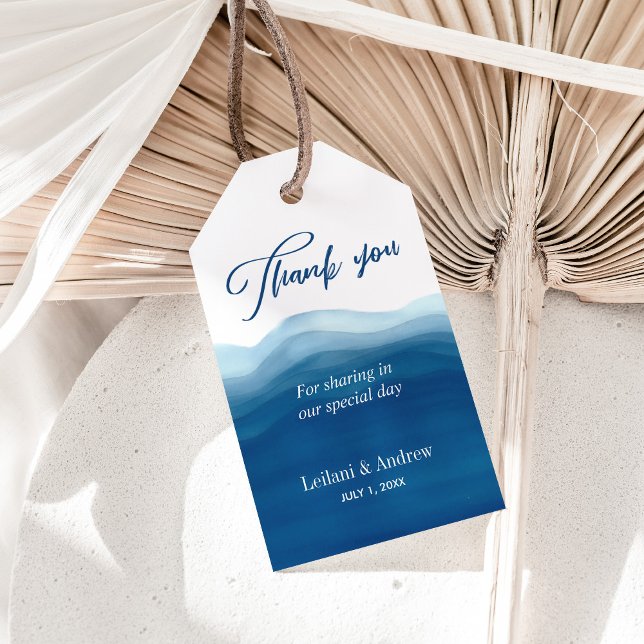 Blue Wave Watercolor Vielen Dank | Geschenkmarke Geschenkanhänger (Blue ombre watercolor wave wedding thank you gift tag perfect for thanking your beach wedding guests)