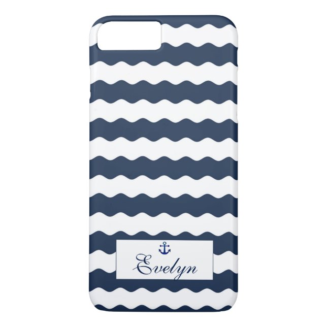 Blue Waves Anchor Monogram Case-Mate iPhone Hülle (Rückseite)