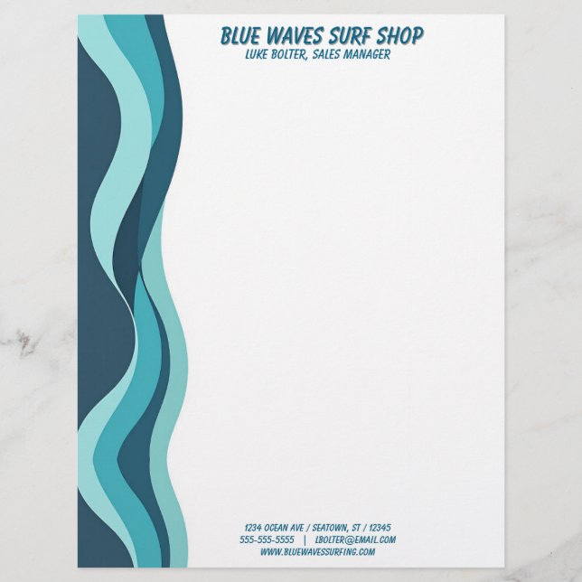 Blue Waves Border Surf Ocean Water Spa Briefbogen (Vorderseite)