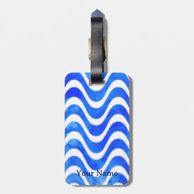 Blue Waves Dekorfarben Wasserfarbe individuell Gepäckanhänger (Rückseite vertikal)