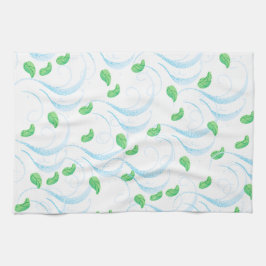 Blue Waves & Green Blätter Küche Handtuch