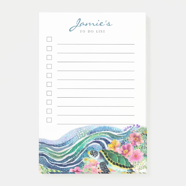Blue Waves & Happy Turtle Custom Post-It Notes Post-it Klebezettel (Vorderseite)