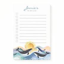 Blue Waves & Happy Whales Custom Post-It Notes