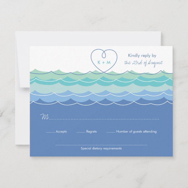 Blue Waves Loopy Heart Beach Wedding Carte RSVP (Devant)