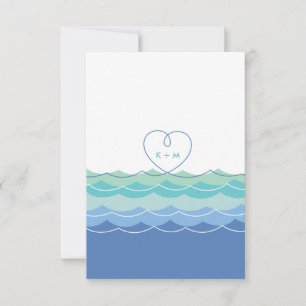 Blue Waves Loopy Heart Beach Wedding Empfang RSVP Karte