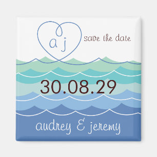 Blue Waves Loopy Herz Save the Date Custom Magnet