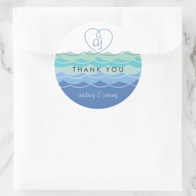 Blue Waves Loopy Herzlichen Dank Ihnen Hochzeitsti Runder Aufkleber (Tasche)