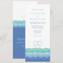 Blue Waves Modern Loopy Heart Beach Hochzeit Einla Einladung